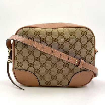 Gucci GG Canvas Leather and Canvas Beige Shoulder Bag Gold 387360