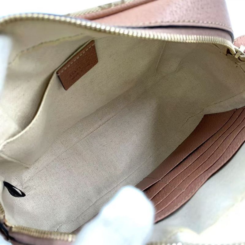 Gucci GG Canvas Leather and Canvas Beige Shoulder Bag Gold 387360