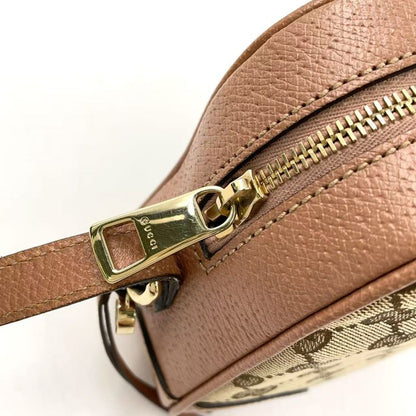 Gucci GG Canvas Leather and Canvas Beige Shoulder Bag Gold 387360