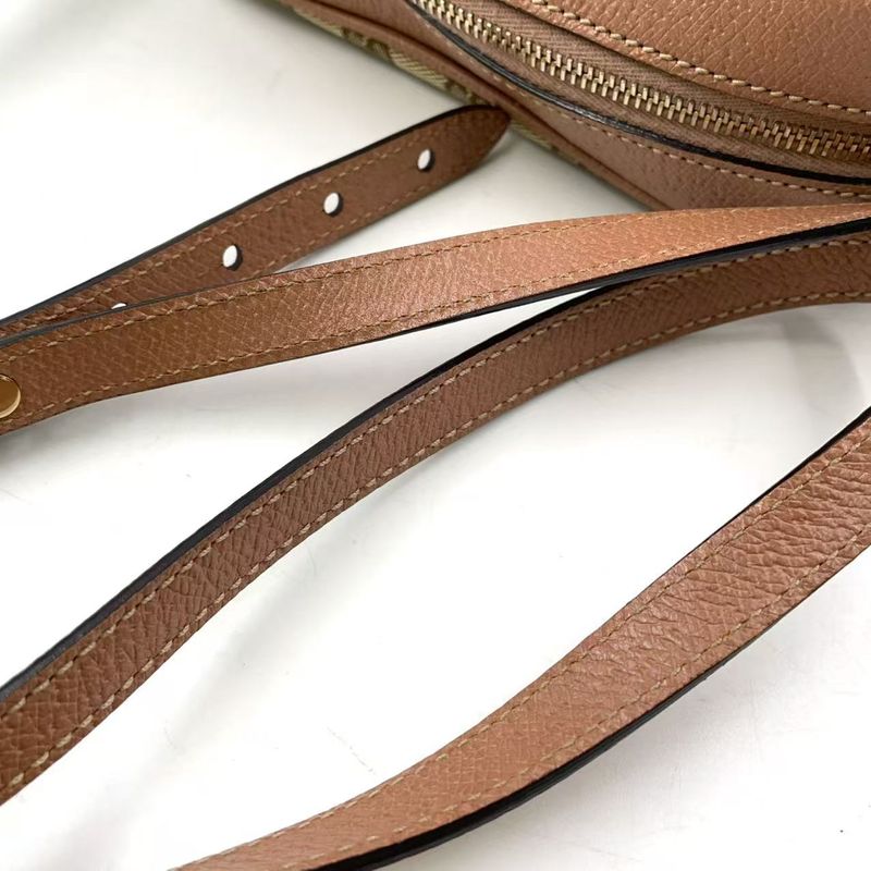 Gucci GG Canvas Leather and Canvas Beige Shoulder Bag Gold 387360