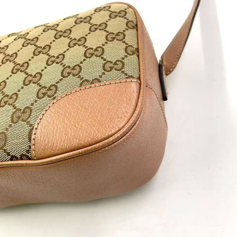 Gucci GG Canvas Leather and Canvas Beige Shoulder Bag Gold 387360