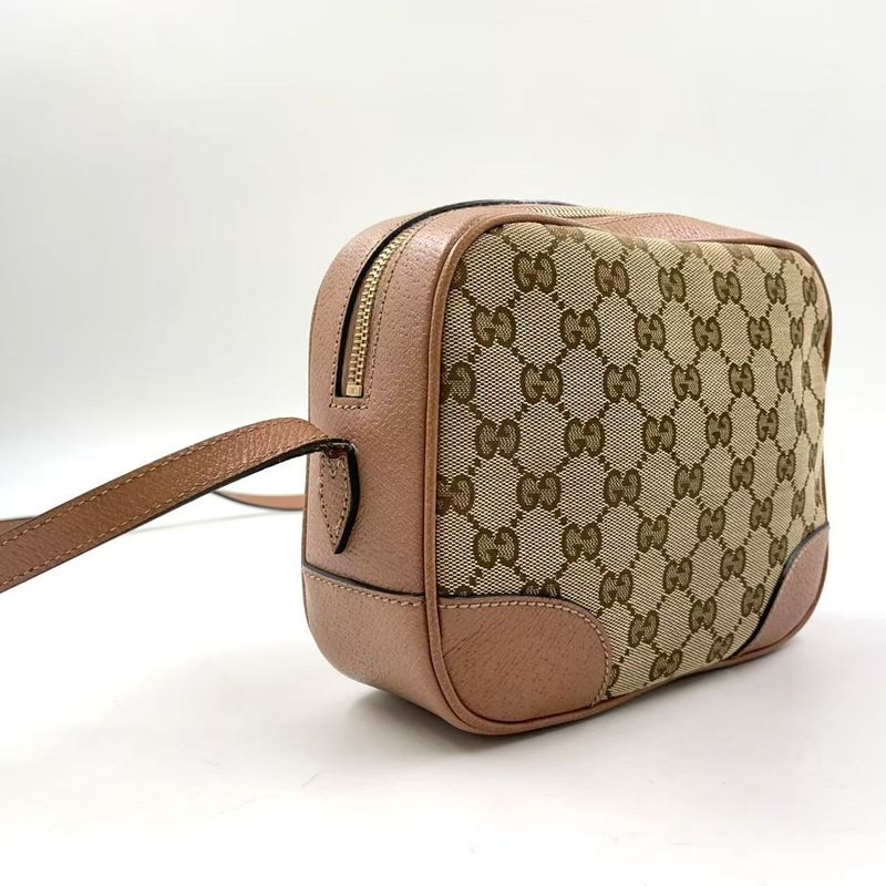 Gucci GG Canvas Leather and Canvas Beige Shoulder Bag Gold 387360