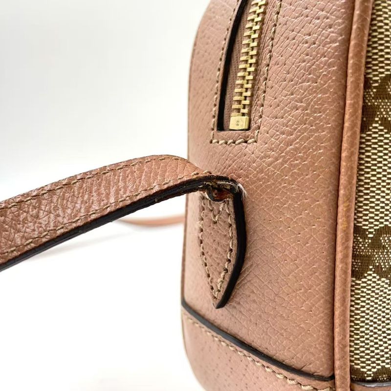 Gucci GG Canvas Leather and Canvas Beige Shoulder Bag Gold 387360