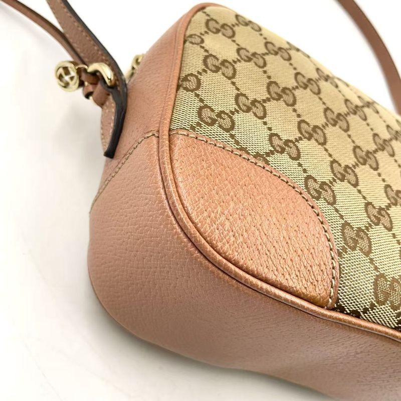 Gucci GG Canvas Leather and Canvas Beige Shoulder Bag Gold 387360