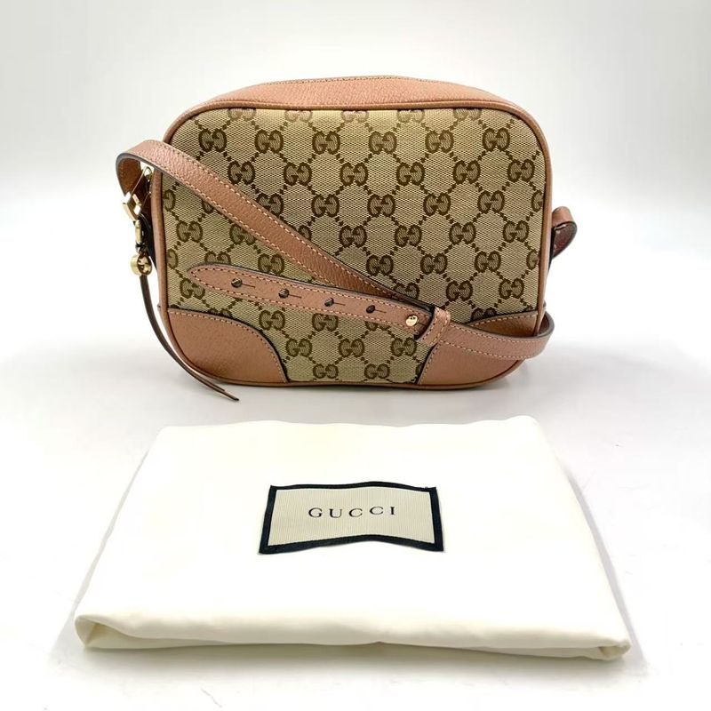 Gucci GG Canvas Leather and Canvas Beige Shoulder Bag Gold 387360