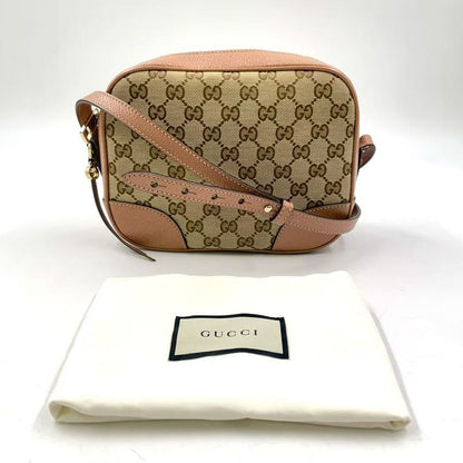 Gucci GG Canvas Leather and Canvas Beige Shoulder Bag Gold 387360