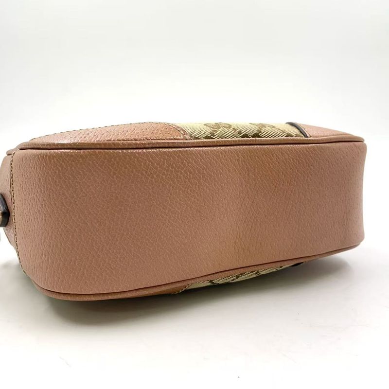 Gucci GG Canvas Leather and Canvas Beige Shoulder Bag Gold 387360