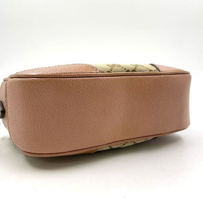 Gucci GG Canvas Leather and Canvas Beige Shoulder Bag Gold 387360