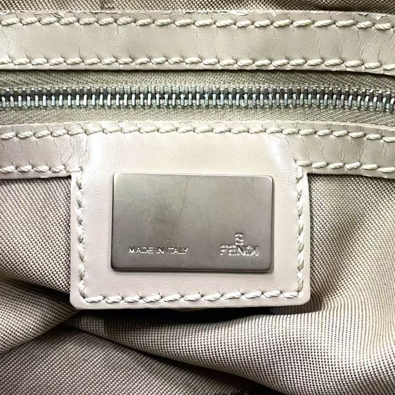 Fendi Zucchino Mamma Bucket Canvas Light Beige One Shoulder Bag Silver 8br001