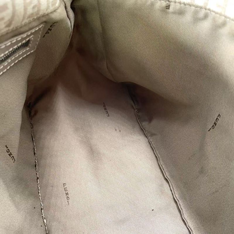 Fendi Zucchino Mamma Bucket Canvas Light Beige One Shoulder Bag Silver 8br001