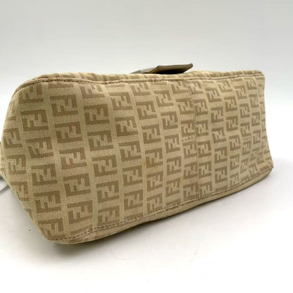 Fendi Zucchino Mamma Bucket Canvas Light Beige One Shoulder Bag Silver 8br001