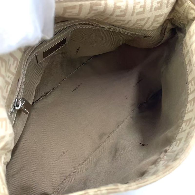 Fendi Zucchino Mamma Bucket Canvas Light Beige One Shoulder Bag Silver 8br001