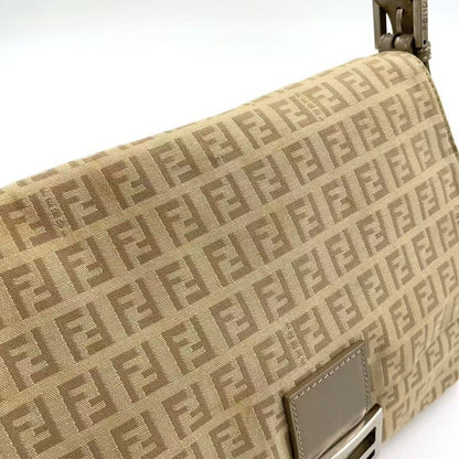 Fendi Zucchino Mamma Bucket Canvas Light Beige One Shoulder Bag Silver 8br001