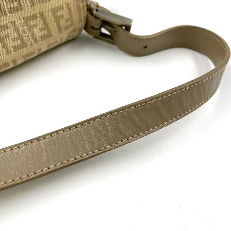 Fendi Zucchino Mamma Bucket Canvas Light Beige One Shoulder Bag Silver 8br001