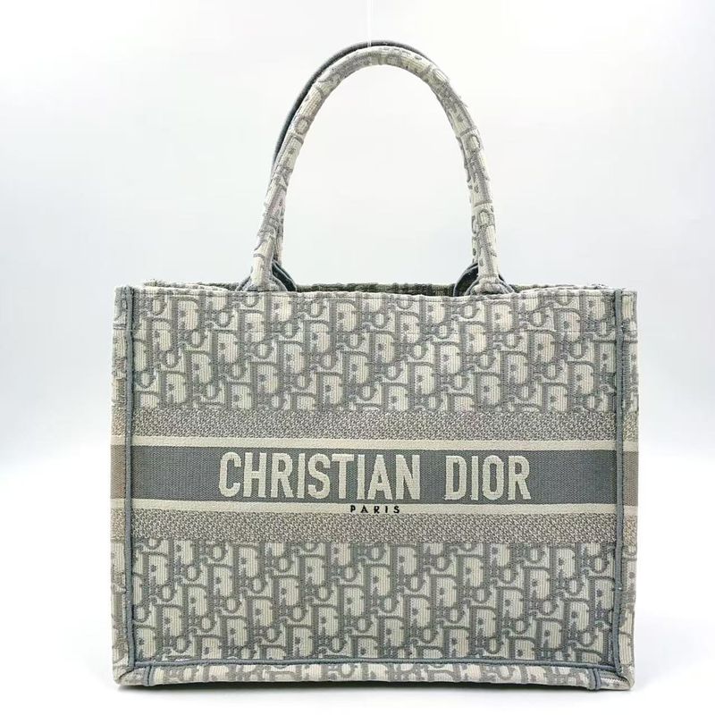 Christian Dior Book Tote Medium Oblique Canvas Ivory and Light Gray Tote Bag
