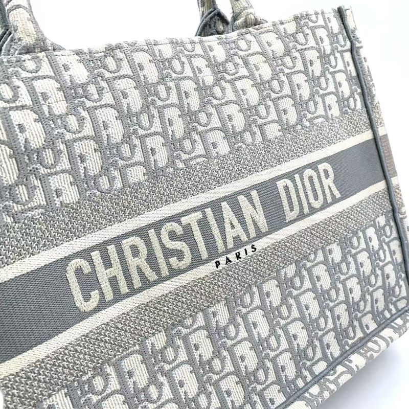 Christian Dior Book Tote Medium Oblique Canvas Ivory and Light Gray Tote Bag