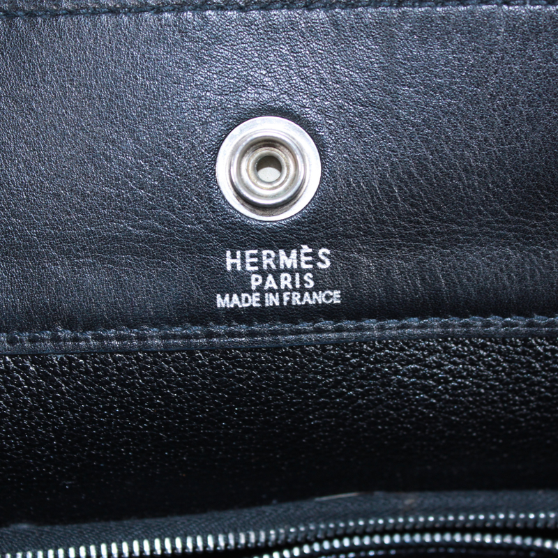 Hermes Fourre Tout MM Leather and Chèvre Black Handbag Silver