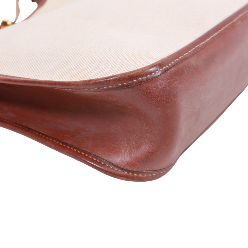 Hermes Vespa PM Toile Ash Brown and Beige Shoulder Bag Gold