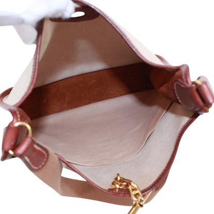 Hermes Vespa PM Toile Ash Brown and Beige Shoulder Bag Gold