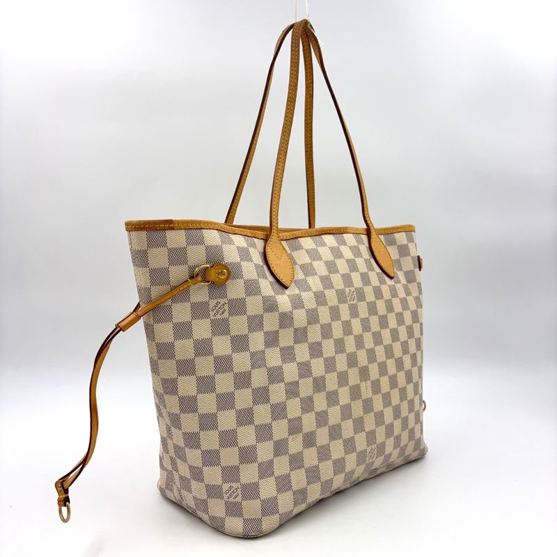 Louis Vuitton Neverfull MM Damier Azure Damier Azure Leather × PVC White Tote