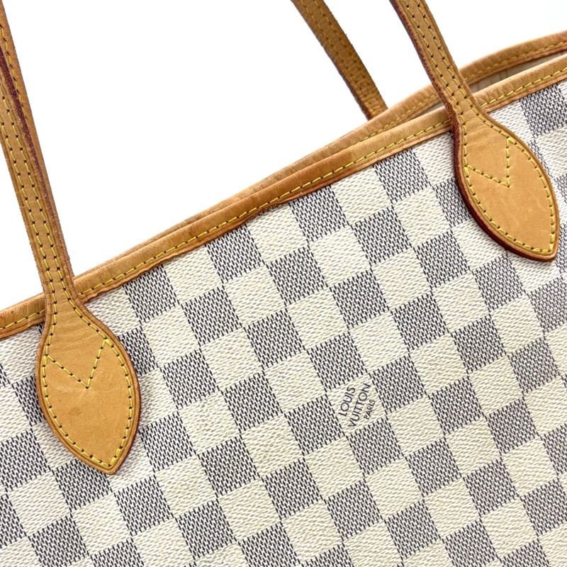 Louis Vuitton Neverfull MM Damier Azure Damier Azure Leather × PVC White Tote