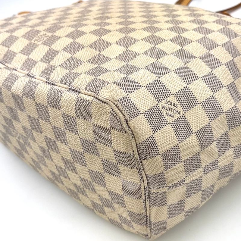 Louis Vuitton Neverfull MM Damier Azure Damier Azure Leather × PVC White Tote