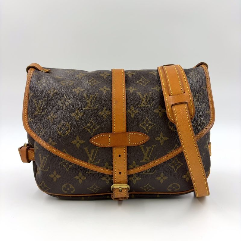 Louis Vuitton Saumur 30 Monogram Leather × PVC Brown Shoulder Bag Gold M42256