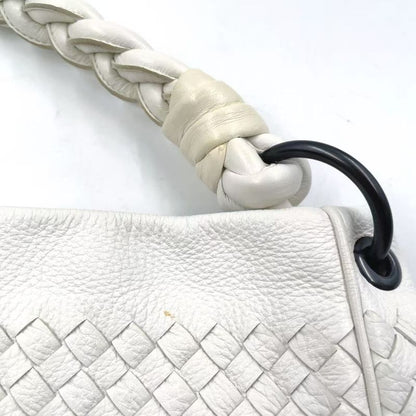 Bottega Veneta Intrecciato One Shoulder Leather White Handbag Black