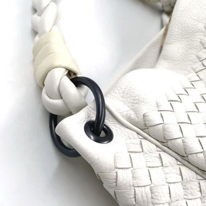 Bottega Veneta Intrecciato One Shoulder Leather White Handbag Black