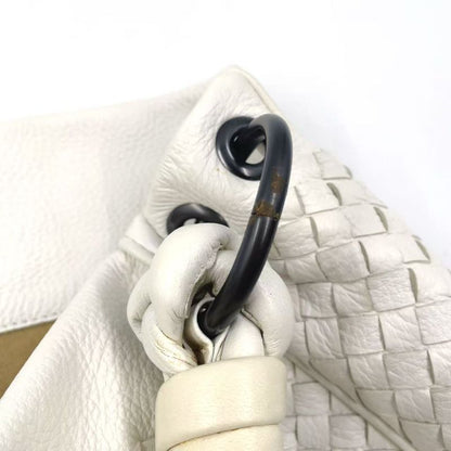 Bottega Veneta Intrecciato One Shoulder Leather White Handbag Black