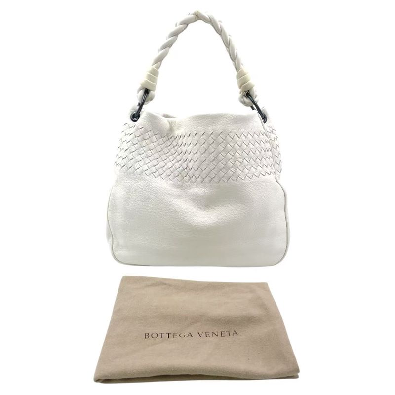 Bottega Veneta Intrecciato One Shoulder Leather White Handbag Black