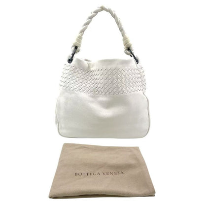 Bottega Veneta Intrecciato One Shoulder Leather White Handbag Black