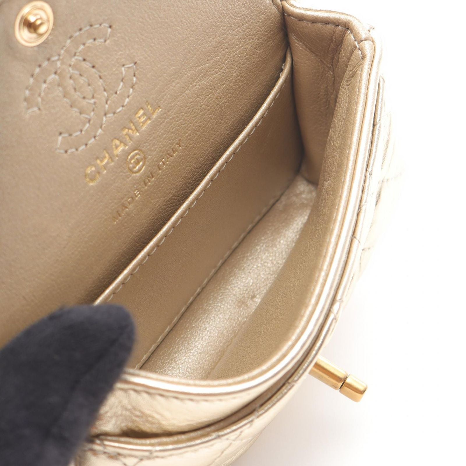 Chanel Charm Matelasse Classic Champagne Gold Lambskin Matelasse Bag Charm