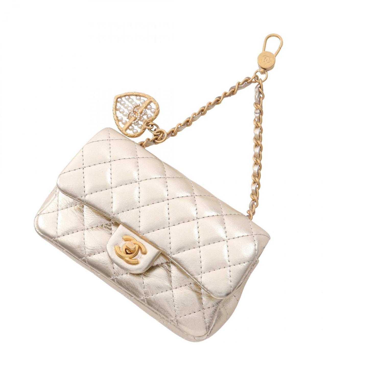 Chanel Charm Matelasse Classic Champagne Gold Lambskin Matelasse Bag Charm