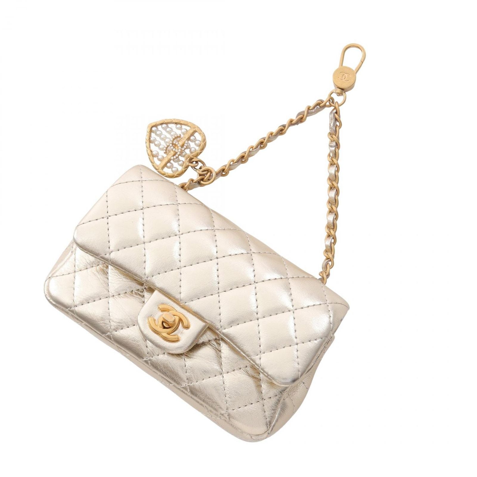 Chanel Charm Matelasse Classic Champagne Gold Lambskin Matelasse Bag Charm