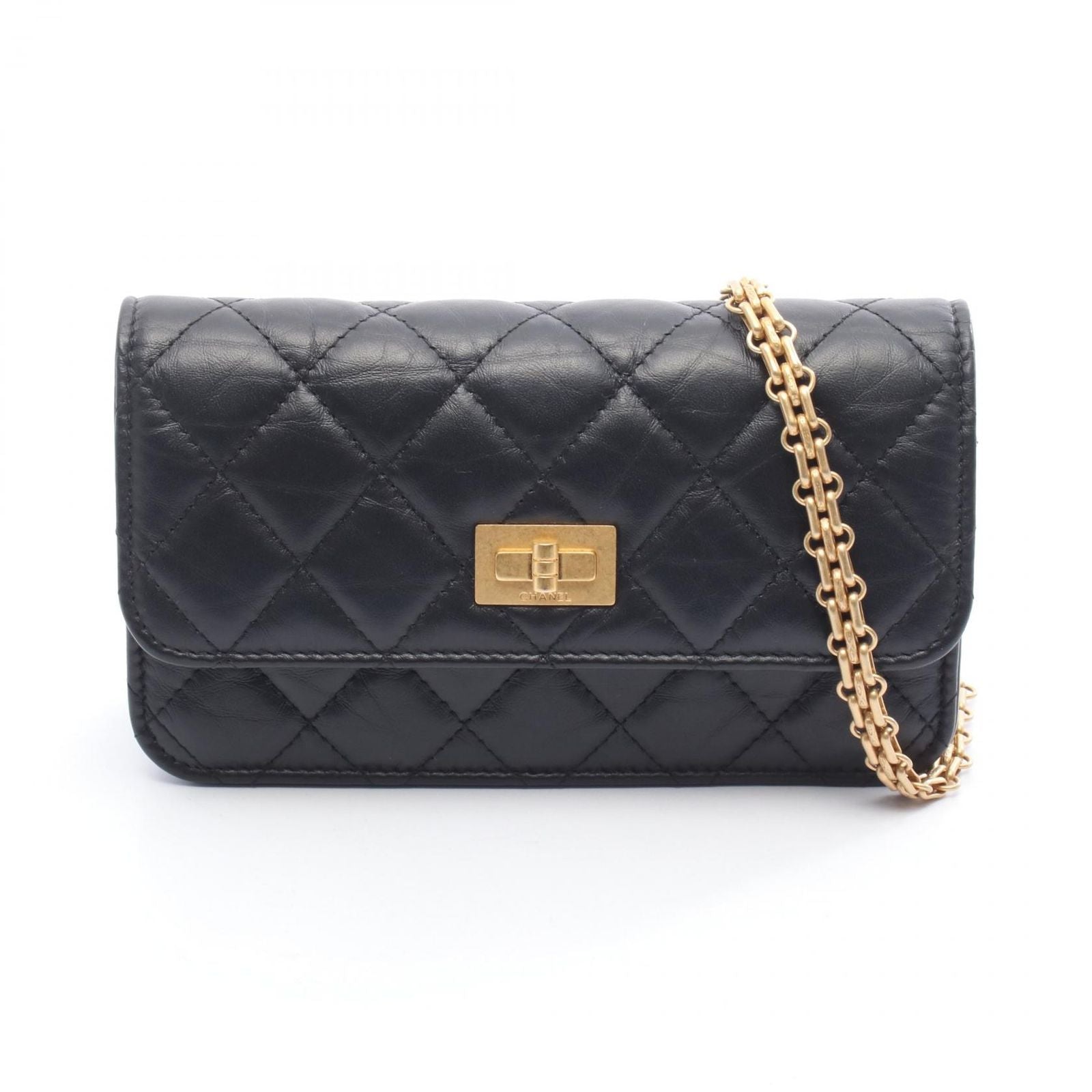 Chanel Shoulder Bag 2.55 Matelasse Black Leather 2.55 Matelasse Chain Wallet