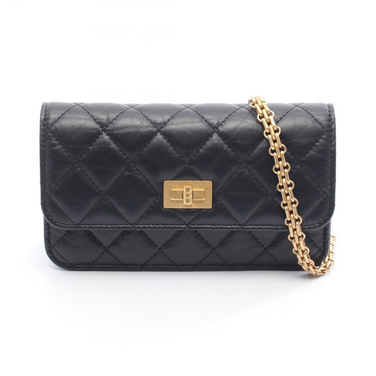 Chanel Shoulder Bag 2.55 Matelasse Black Leather 2.55 Matelasse Chain Wallet
