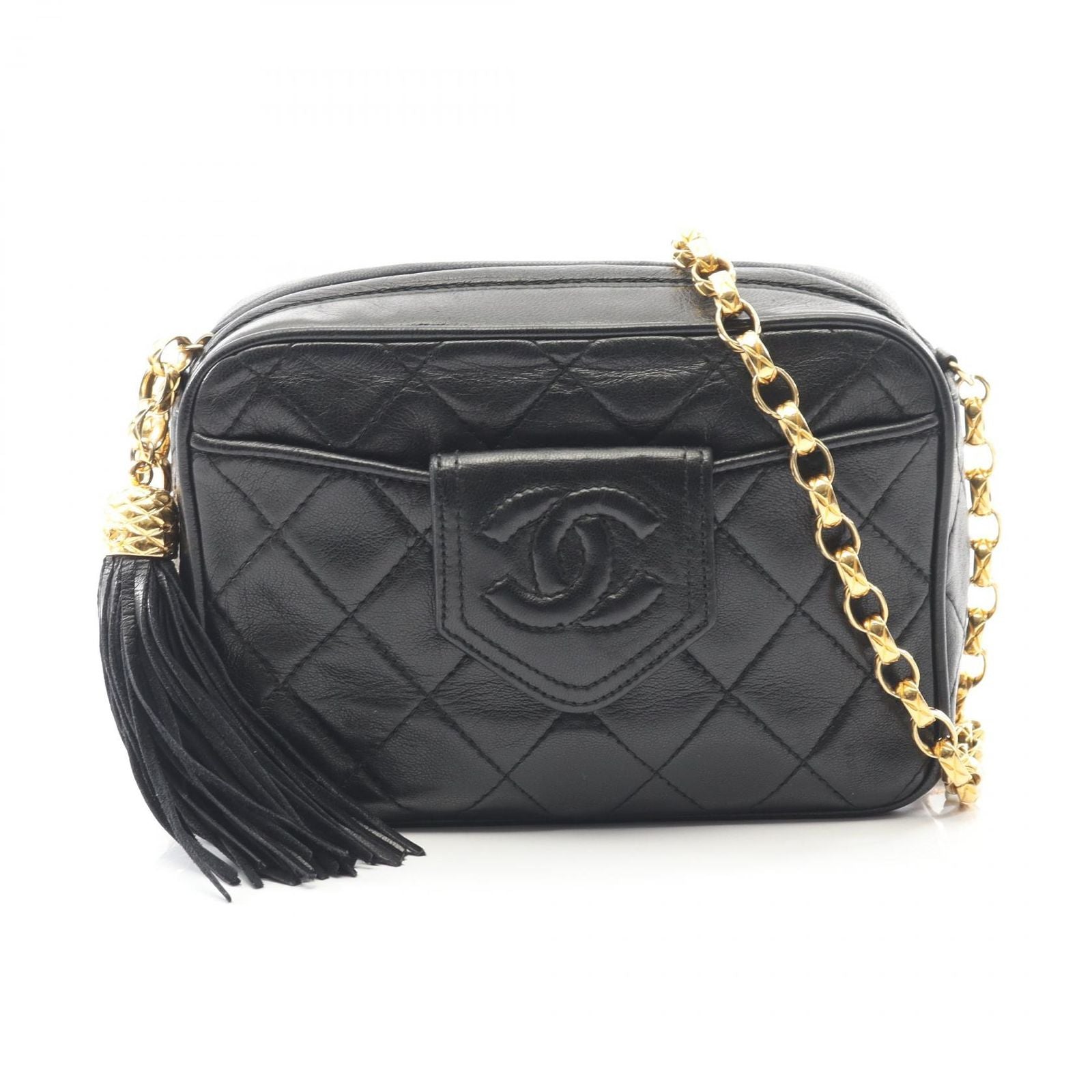 Chanel Shoulder Bag Matelasse Black Lambskin Matelasse Fringe Chain Shoulder