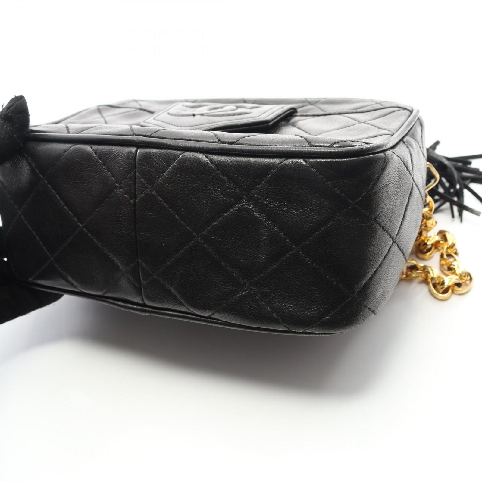Chanel Shoulder Bag Matelasse Black Lambskin Matelasse Fringe Chain Shoulder