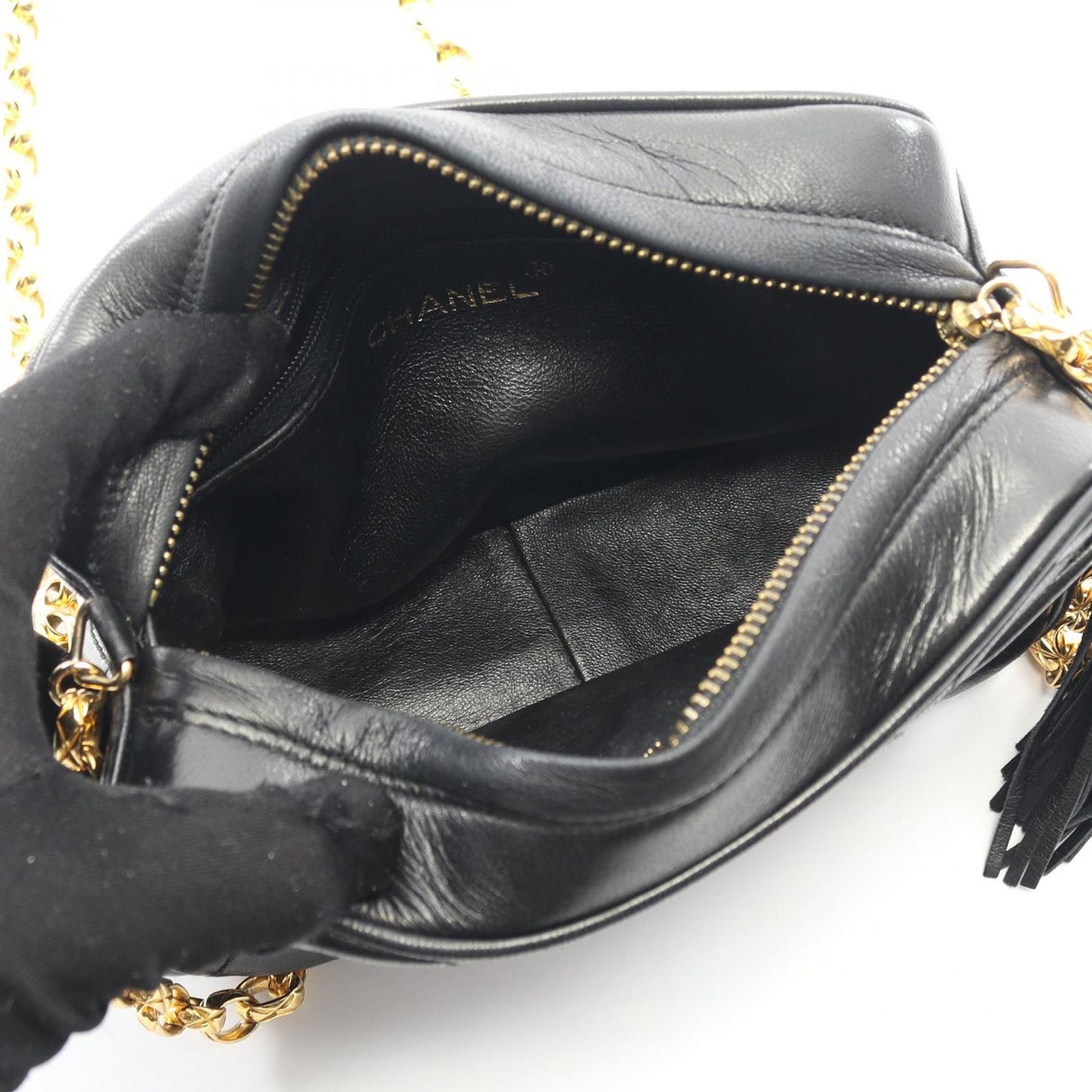 Chanel Shoulder Bag Matelasse Black Lambskin Matelasse Fringe Chain Shoulder