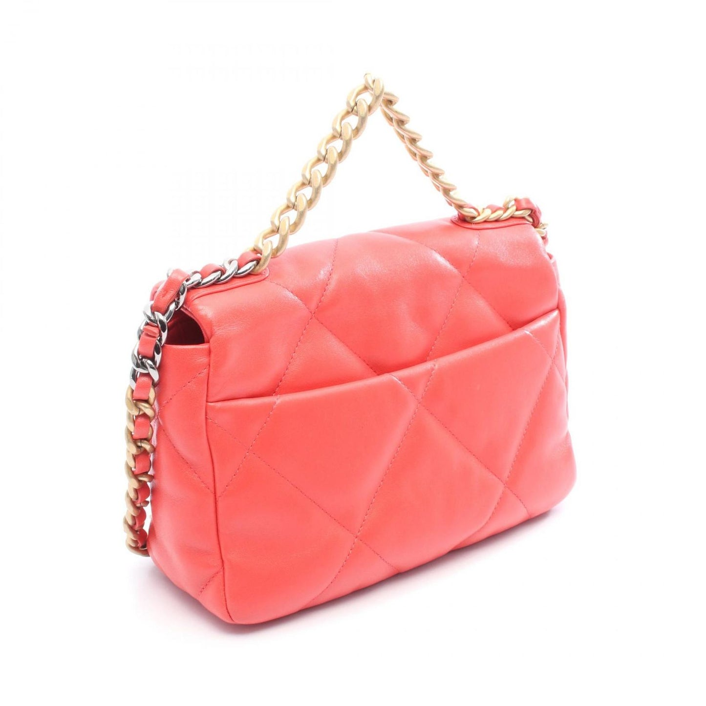 Chanel Shoulder Bag 19 Dizeneuf Matelasse Coral Orange Leather Chanel19