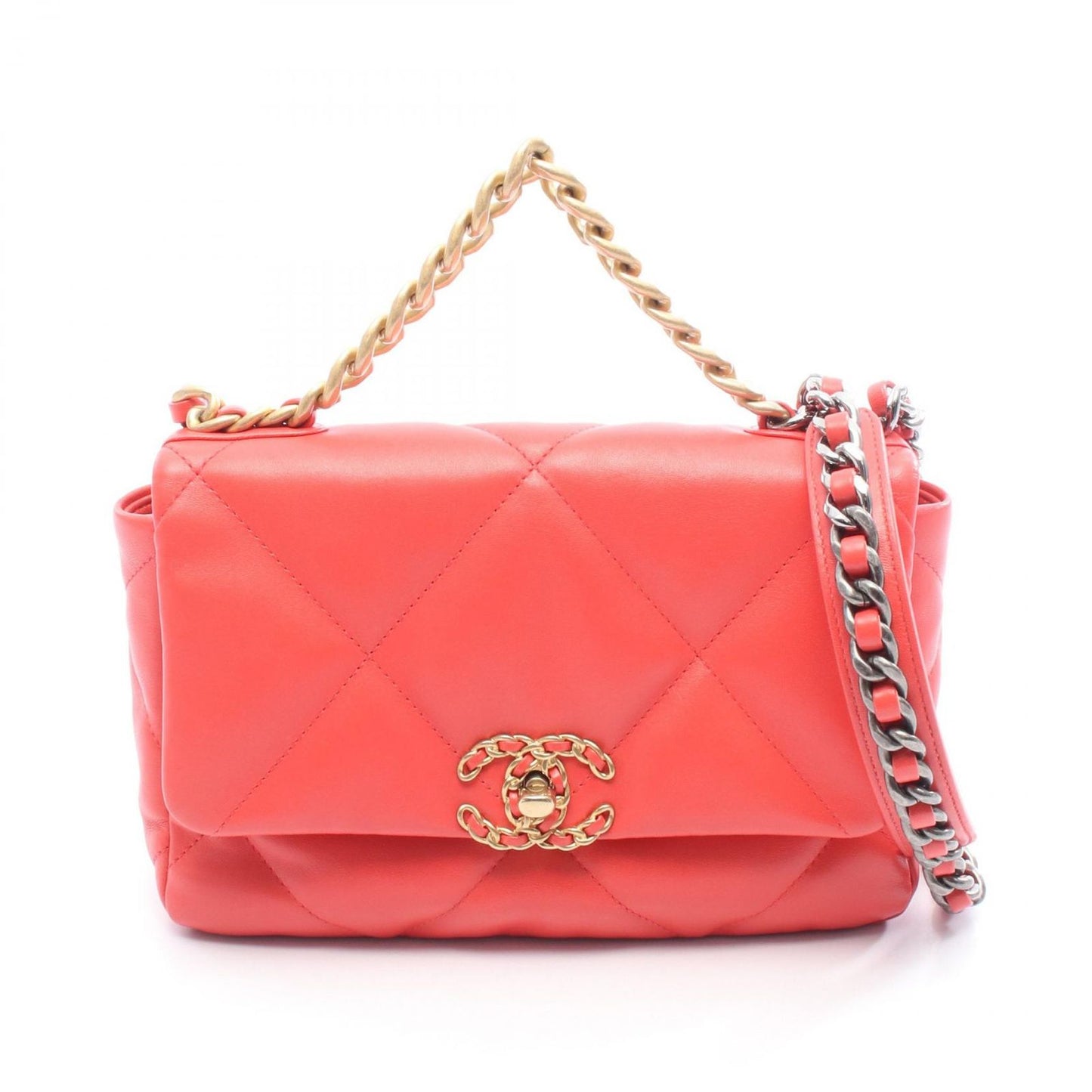 Chanel Shoulder Bag 19 Dizeneuf Matelasse Coral Orange Leather Chanel19