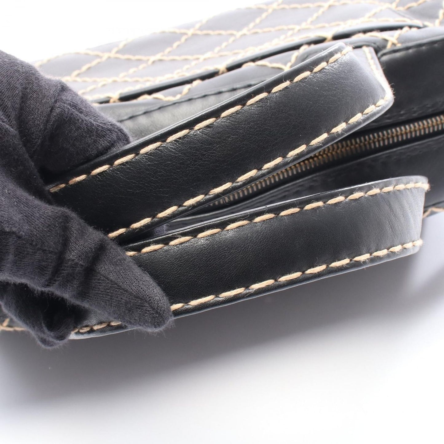 Chanel Handbag Wild Stitch A18121 Black Leather Wild Stitch Handbag Ladies