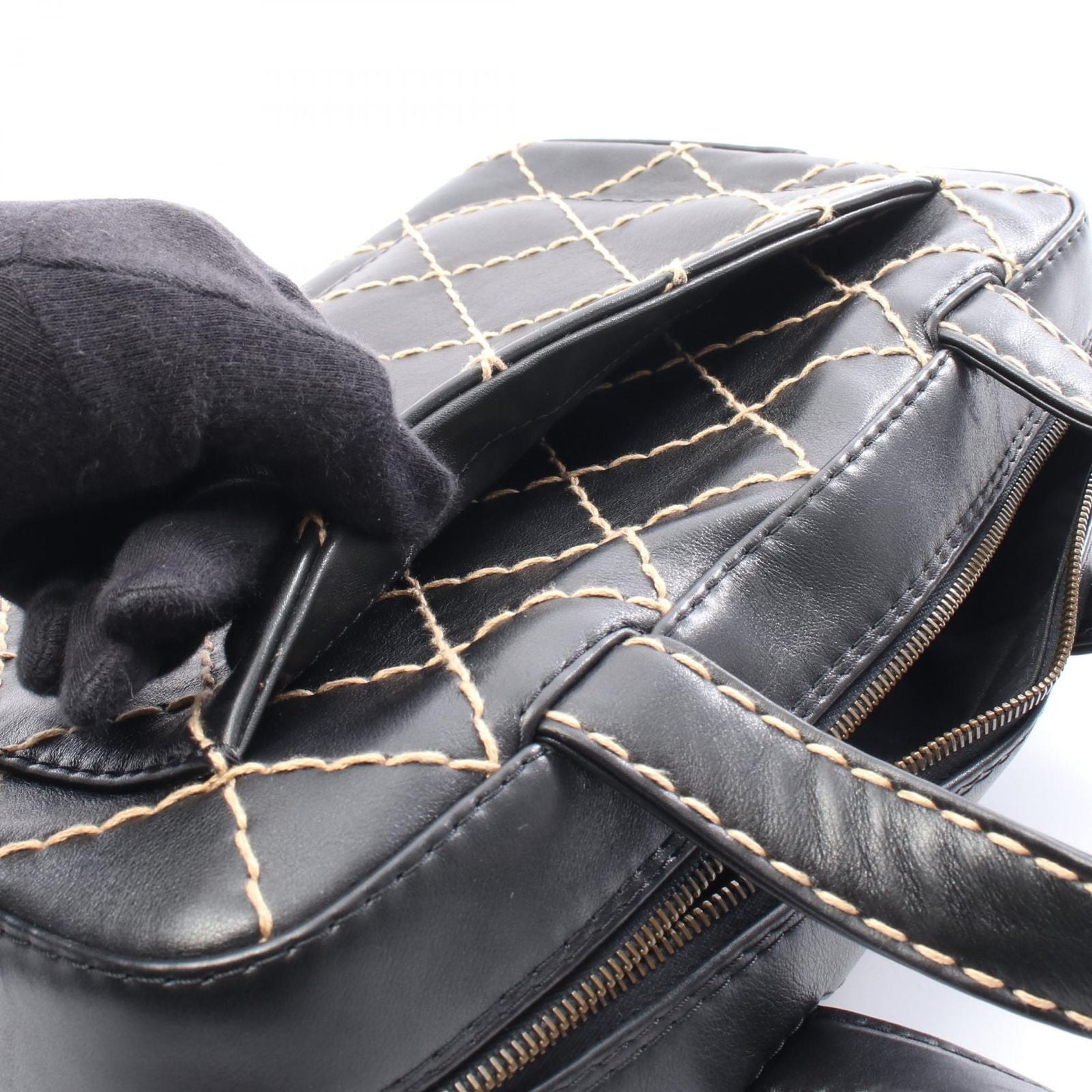 Chanel Handbag Wild Stitch A18121 Black Leather Wild Stitch Handbag Ladies