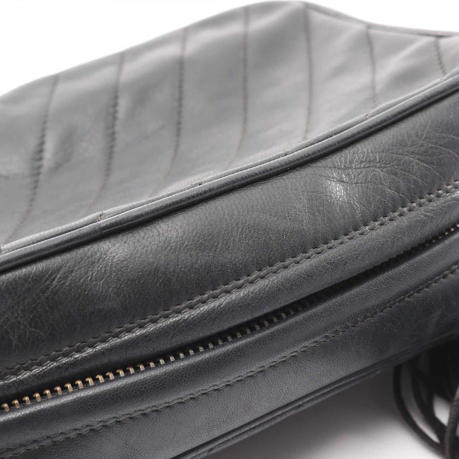 Chanel Shoulder Bag Coco Mark Bias Stitch Black Lambskin Fringe Chain Shoulder