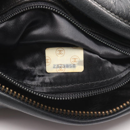 Chanel Shoulder Bag Coco Mark Bias Stitch Black Lambskin Fringe Chain Shoulder