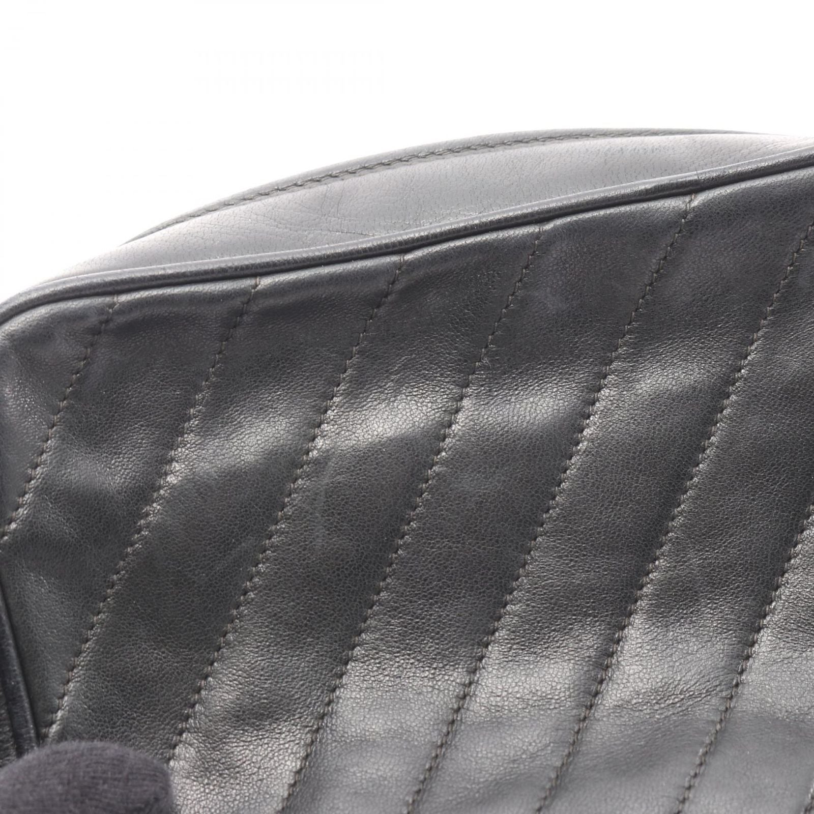 Chanel Shoulder Bag Coco Mark Bias Stitch Black Lambskin Fringe Chain Shoulder