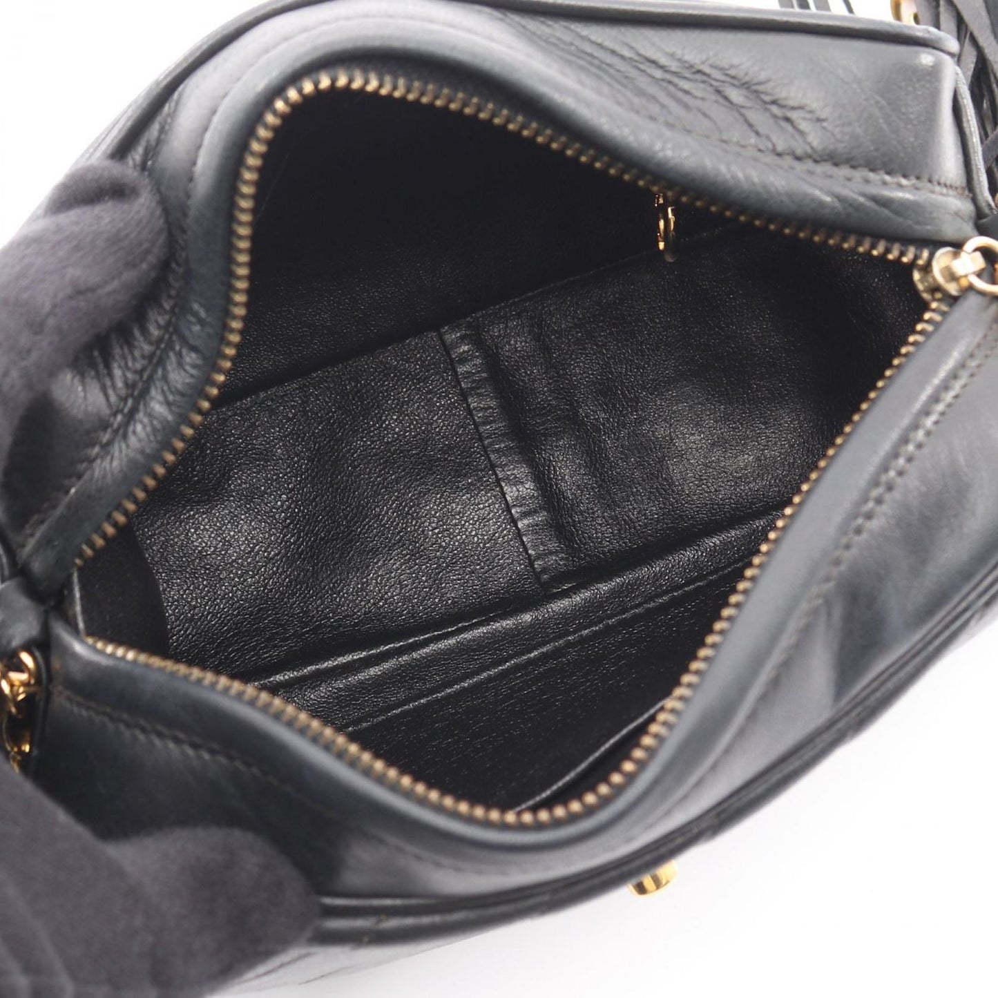 Chanel Shoulder Bag Coco Mark Bias Stitch Black Lambskin Fringe Chain Shoulder