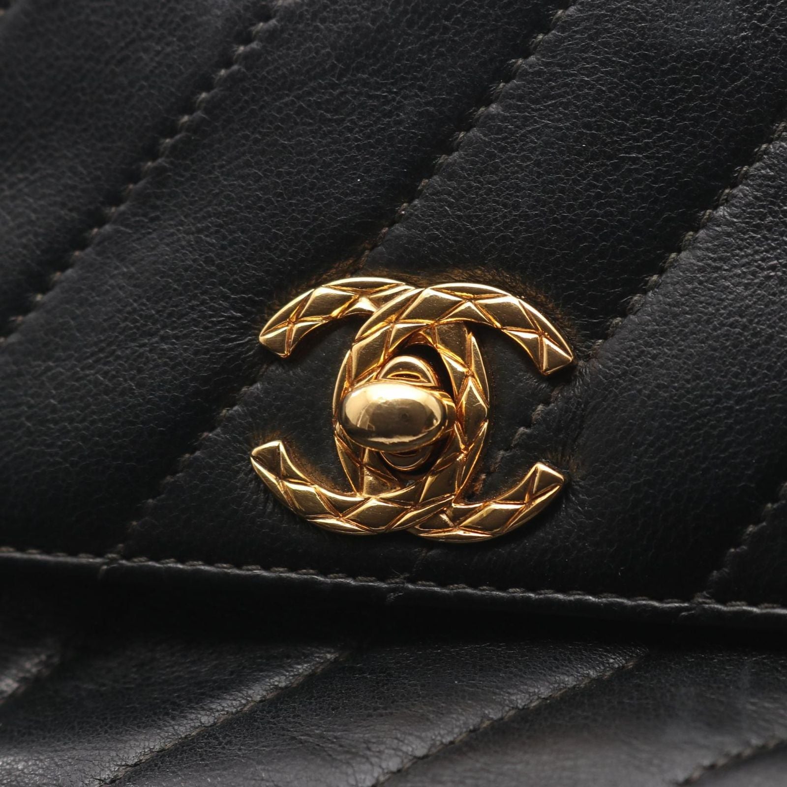 Chanel Shoulder Bag Coco Mark Bias Stitch Black Lambskin Fringe Chain Shoulder