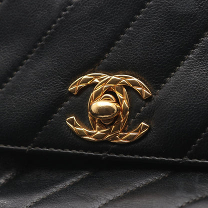 Chanel Shoulder Bag Coco Mark Bias Stitch Black Lambskin Fringe Chain Shoulder